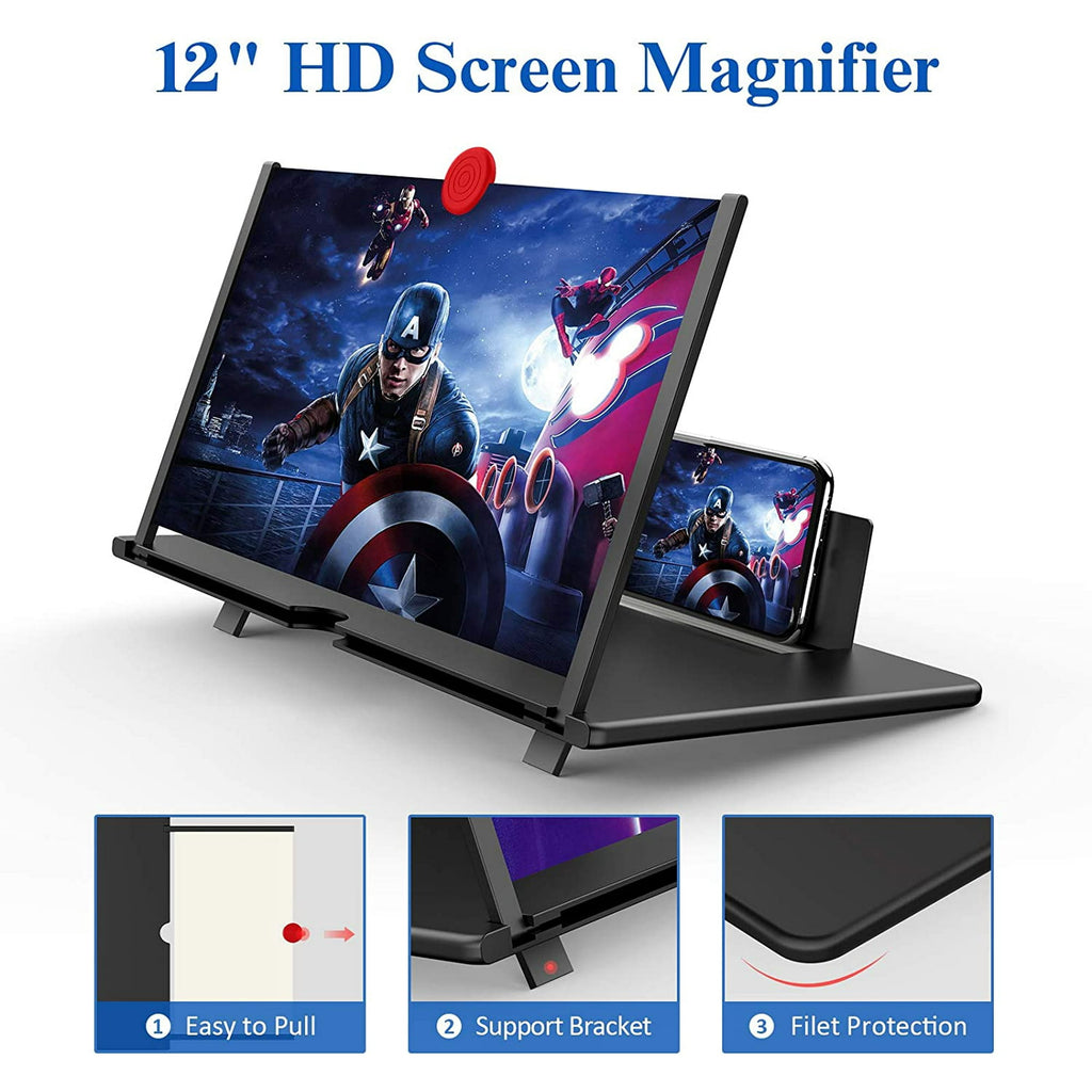 12" Screen Magnifier 3D HD Cell Phone Reizen Magnifying Enlarger Projector